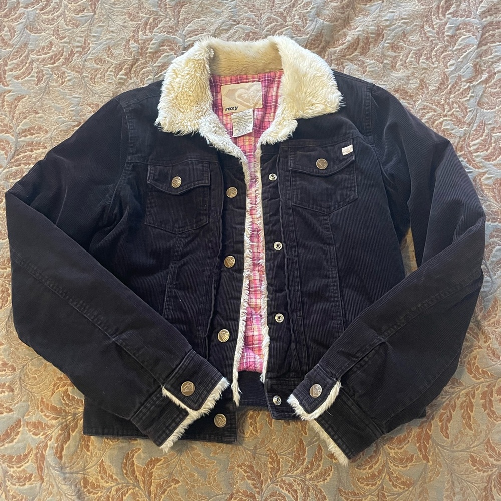Roxy Pink Plaid Jacket with Faux Fur